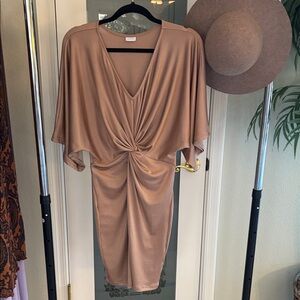 Elegant Tan Knot Front Dress